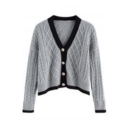 Braid Diamond Cropped Knit Cardigan in Grey | Chicwish