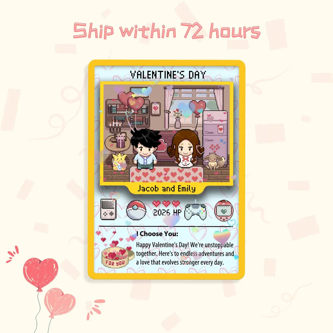 Hand-Painted Valentine's Day Cards Inspired by Pokemon, Custom Poke Anniversary Card, Valentines ... | Etsy (US)