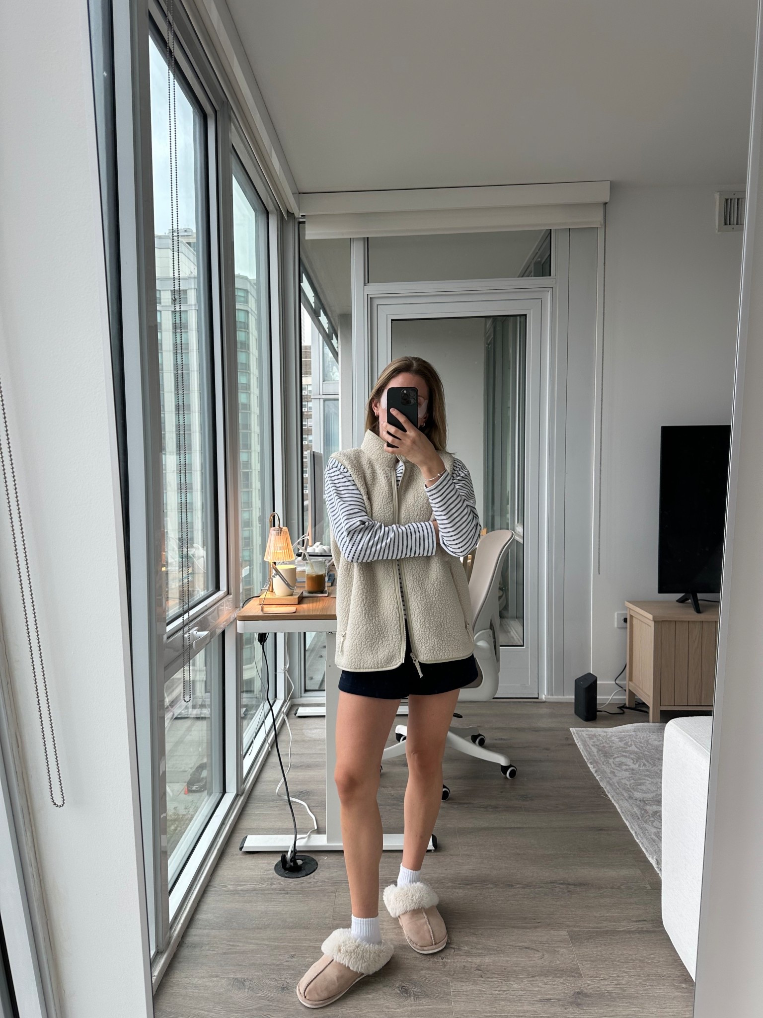 Vest is L, shirt is S, shorts are M