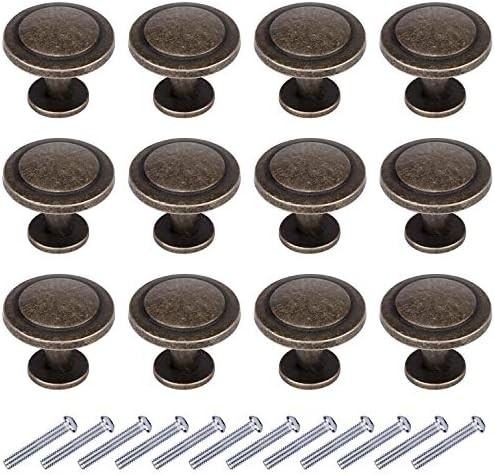BIGLUFU Antique Bronze Drawer Knob, 12 Pack Dresser Cabinet Knobs, 1-1/4“ Diameter - - Amazon.c... | Amazon (US)