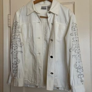 White denim jacket jeweled | Poshmark
