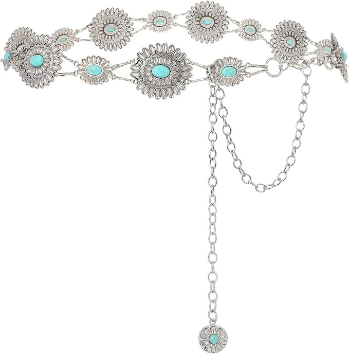 VONMELLI Western Chain Belt for Women Concho Silver Link Chain Belts for Jeans Dresses | Amazon (US)