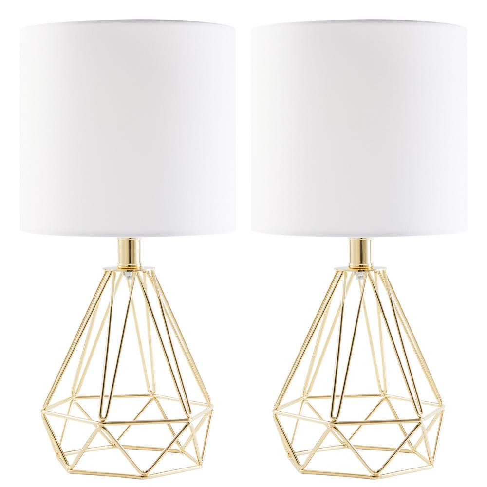 BANYAN IMPORTS 15 in. Gold Table Lamps with Drum Shades and Open Cage Metal Bases (Set of 2) | The Home Depot