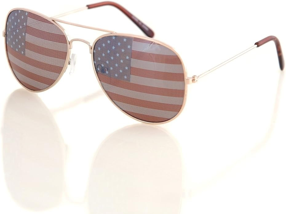 Aviator USA America American Flag Sunglasses - Great Accesory for 4th of July (Gold, Multi) | Amazon (US)