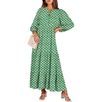 ANRABESS Womens Boho Maxi Dresses 2025 Summer V Neck Puff Sleeve Floral Flowy Swing Casual Long D... | Amazon (US)