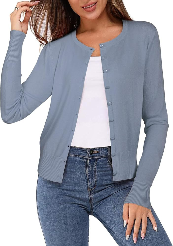 Newshows Women's Lightweight Button Down Cardigan Long Sleeve Casual Crew Neck Soft Knit Cardigan... | Amazon (US)