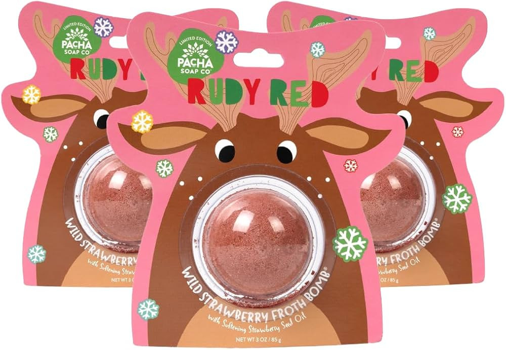 PACHA SOAP Co. Holiday Bath Bomb Card 3 Pack, Rudy Red - Scents of Strawberry, Moisturizing, Natu... | Amazon (US)