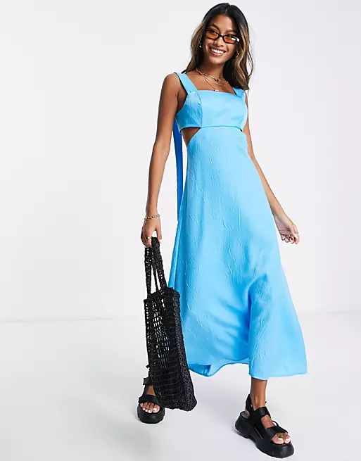 Topshop premium contrast strap cut out midi dress in cobalt blue | ASOS (Global)