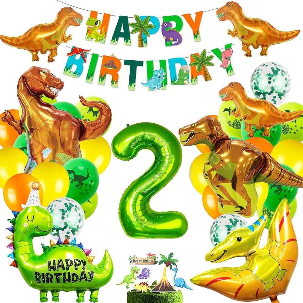 Dinosaur Birthday Party Supplies, Dinosaur Party Decorations Dinosaur 2 Year Old Foil Balloons fo... | Amazon (US)