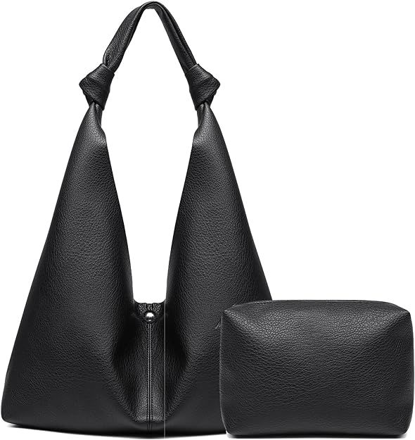 Vegan Leather Hobo Purses set, Slouchy Shoulder Bag Knotted Hobo Bags for Women with a small make... | Amazon (US)