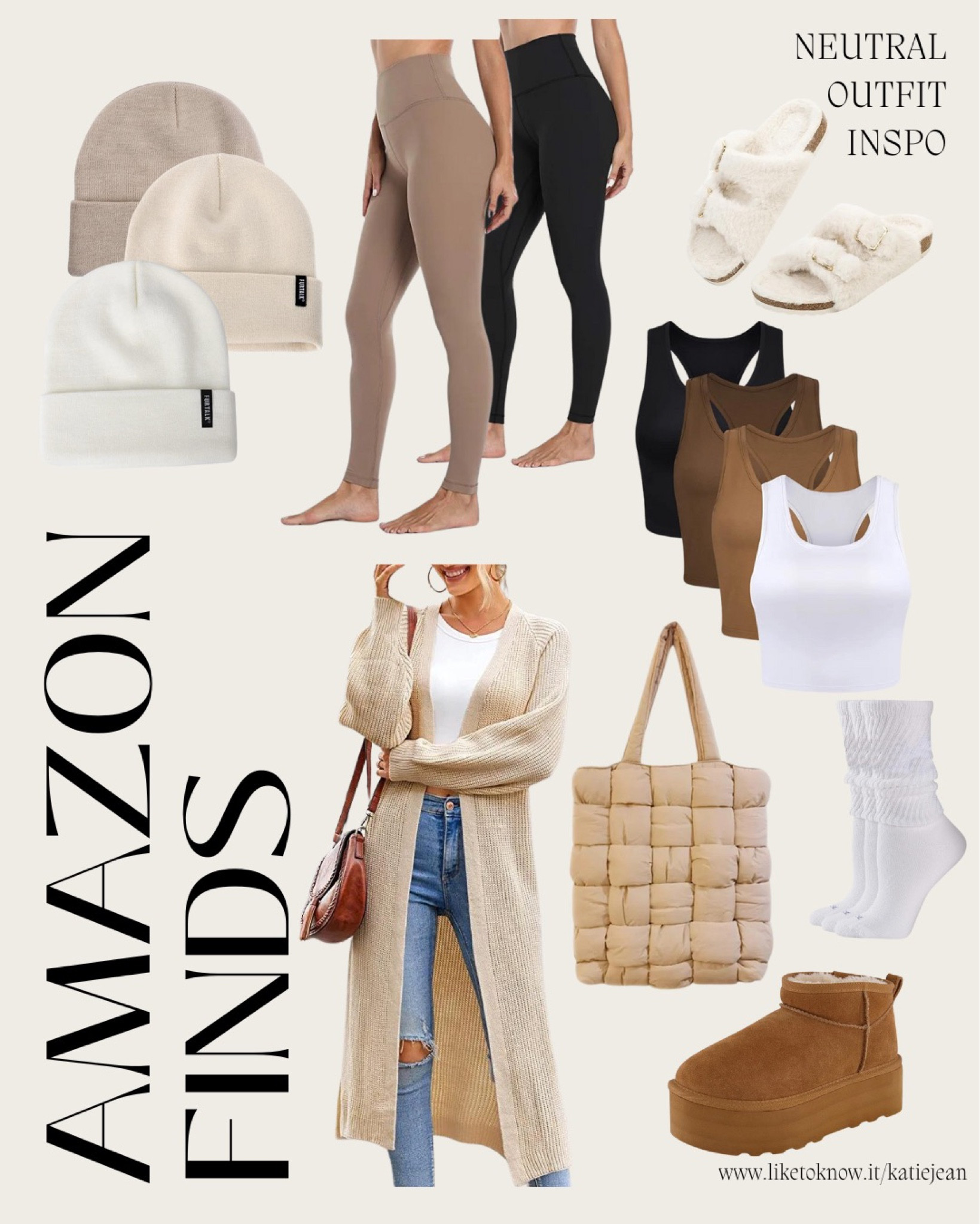 Amazon fashion finds! Neutral outfit inspo! $11 beanies in 20+ color options, fuzzy Birkenstock lookalike slippers, best Lululemon align legging dupe for under $30, & platform Ugg dupe! 

#amazon #leggings #loungeware #uggdupes #lululemondupes #neutraloutfitinspo

#LTKunder50 #LTKshoecrush #LTKsalealert