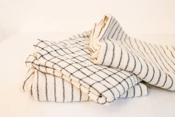 Cotton Tea Towel\Stripe Tea Towel\Black Check Tea Towel\Kitchen Hand Towel\Large Tea Towel\Cotton... | Etsy (US)