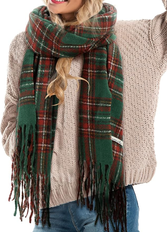 Coume Christmas Plaid Scarf for Women Men Soft Green Buffalo Plaid Winter Scarf Cashmere Feel Fas... | Amazon (US)
