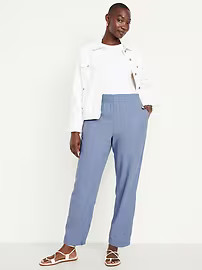 High-Waisted Linen-Blend Straight Ankle Pants | Old Navy | Old Navy (US)