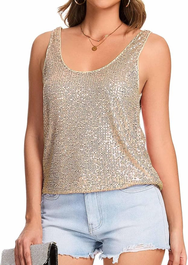 Ainuno Sequin Tops for Women Sparkly Loose Tank Tops Sleeveless Sparkle Tanks Fashion Outfit Top | Amazon (US)