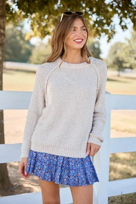 Dreamy Days Beige Fuzzy Crew Neck Sweater SALE | Pink Lily
