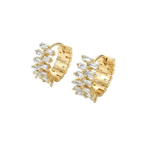 14K Gold Plated Huggie Hoop Earrings for Women, Baguette CZ Dangle Earrings, Hypoallergenic Small Hoops for Sensitive Ears, Dainty Trendy Jewelry Gift for Wife, Mom, Girlfriend | Amazon (US)
