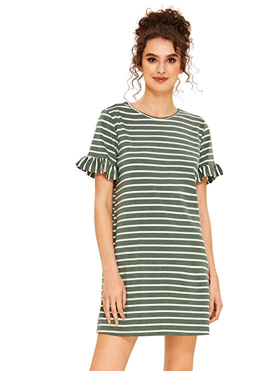 Floerns Women's Striped Short Sleeve Loose Swing T-Shirt Dress | Amazon (US)
