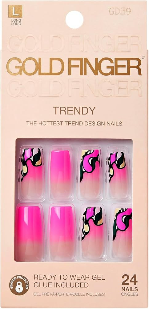 GoldFinger Trendy False Nails Kit, Long Square Design Nail, Playful Classic Vibrant Pink Abstract... | Amazon (US)