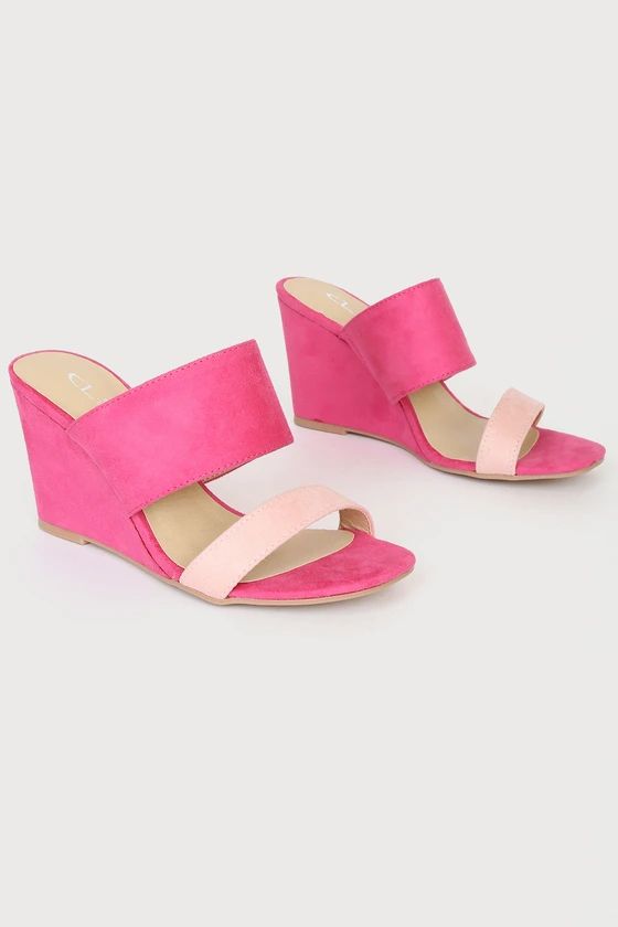 Five Star Ice Pink and Fuchsia Super Suede Wedge Sandals | Lulus (US)