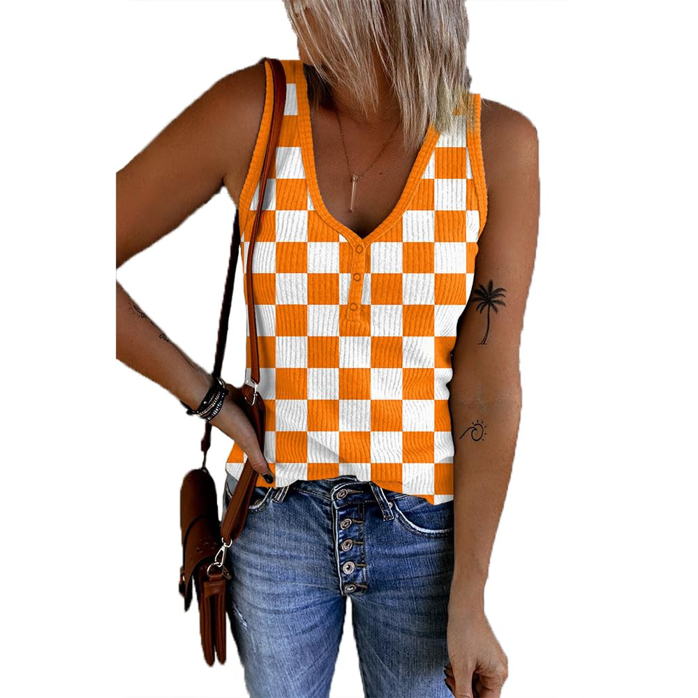 Apparel Women Orange Plaid Shirt Gameday Outfits for Football Mom Volunteer | Amazon (US)