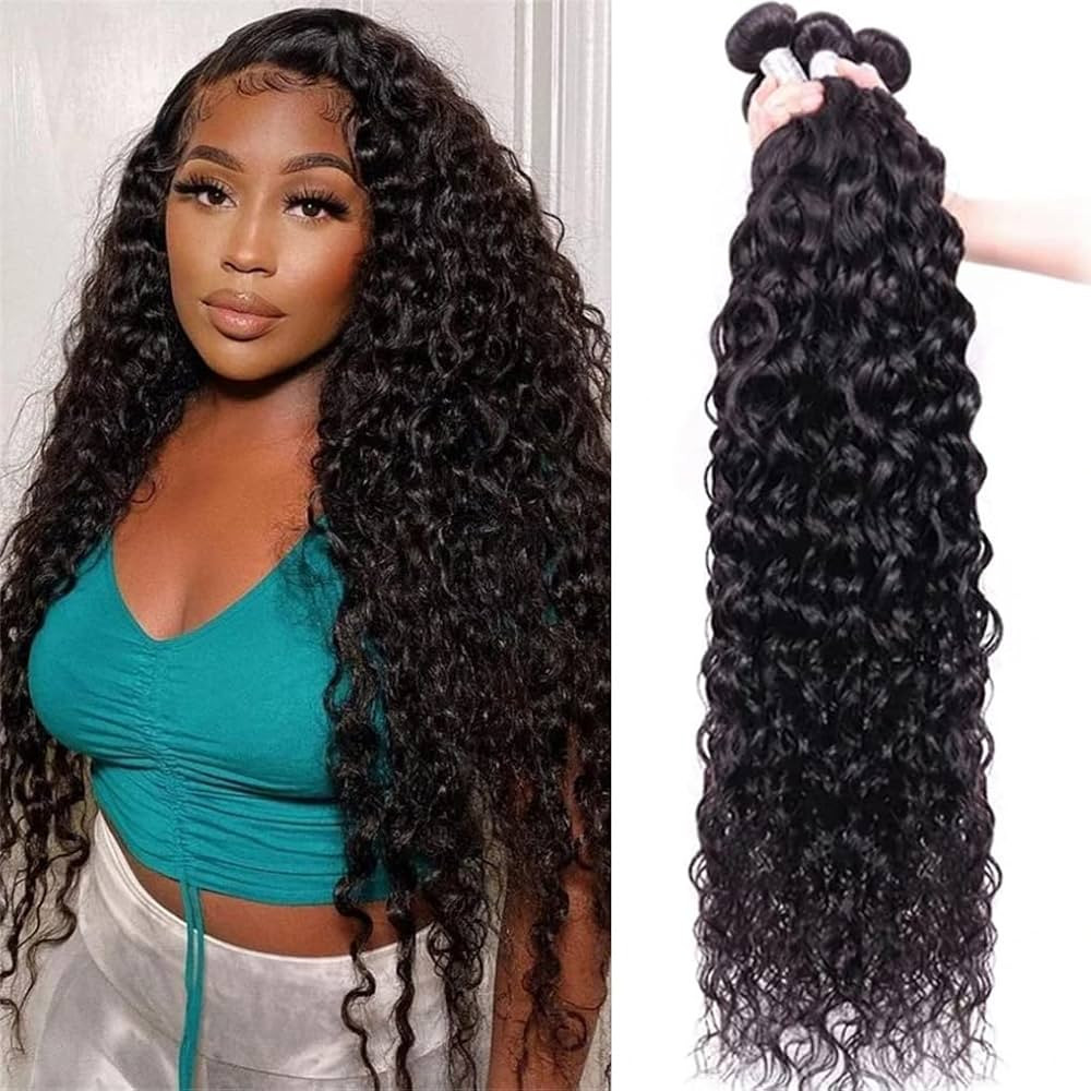 Water Wave 4 Bundles Human Hair 18 20 22 24 Inch 10A Brazilian Virgin Curly Human Hair Bundles Do... | Amazon (US)