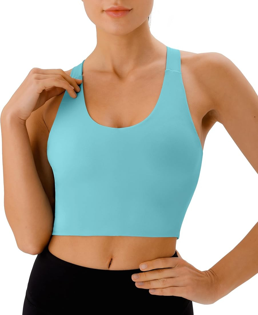 Sports Bras for Women Criss-Cross Back Padded Workout Tank Tops Medium Support Crop Tops for Wome... | Amazon (US)