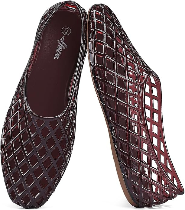 HEVA Women's Jelly Mesh Flats Breathable Clear Hollow Shoes Summer Beach Jellies Ballet Sandals | Amazon (US)