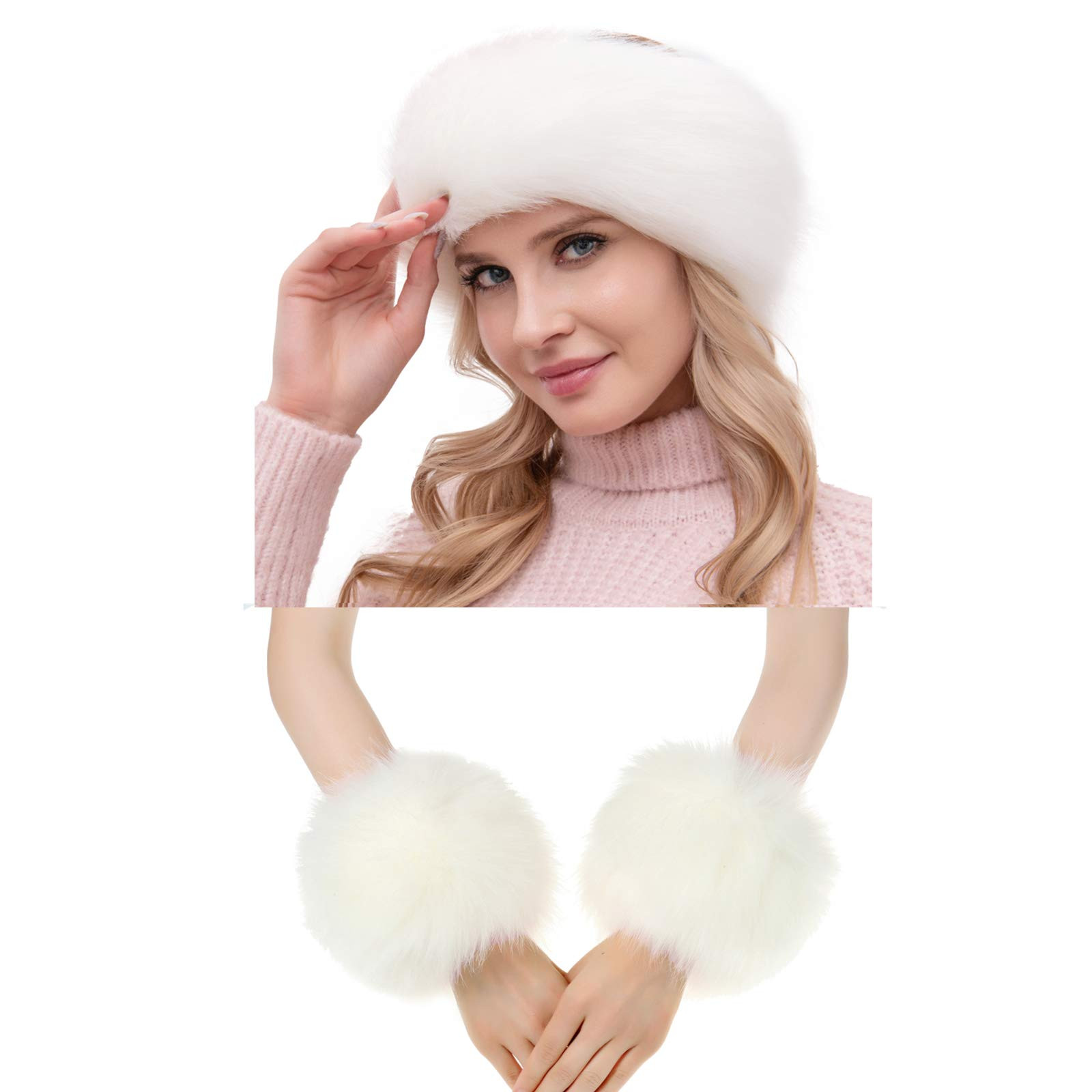 3 Pieces Faux Fur Headband Arm Warmers Wrist Cuffs Earmuff Ear Warmer for Cold Weather Furry Cost... | Amazon (US)