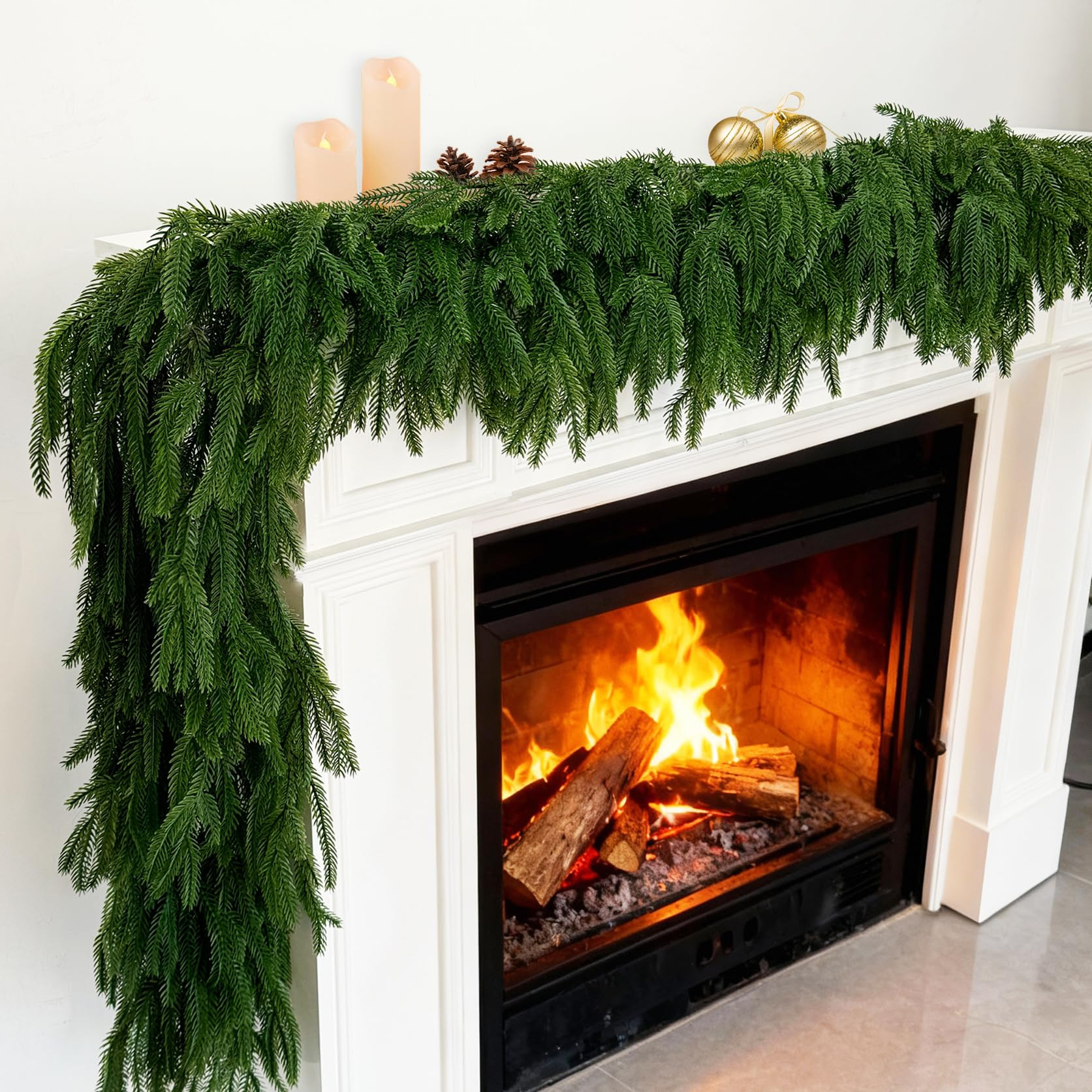 TOKCARE 6FT Real Touch Norfolk Pine Garland, 2 Pcs Artificial Christmas Greenery Garland for Mant... | Amazon (US)