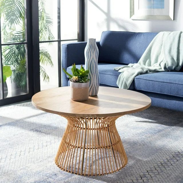 SAFAVIEH Whent Round Rustic Coffee Table, Natural/Black | Walmart (US)