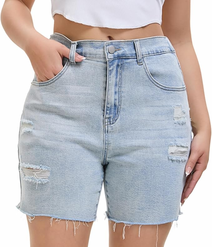 Women's Casual Denim Ripped Jean Short Summer Bermuda Butt Lifting Brazilian Raw Hem Distressed C... | Amazon (US)