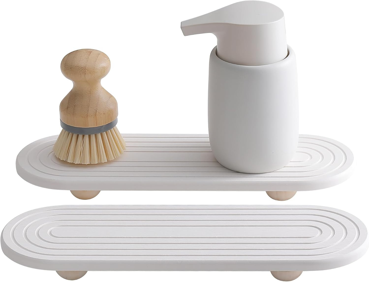 2PCS Water Absorbing Stone Tray for Sink, Quick Drying Diatomite Bathroom Tray Countertop, Stone Drying Mat for Kitchen Counter Faucet, Soap Dish Dispenser Vanity Organizer, White-11.8" x 4" | Amazon (US)