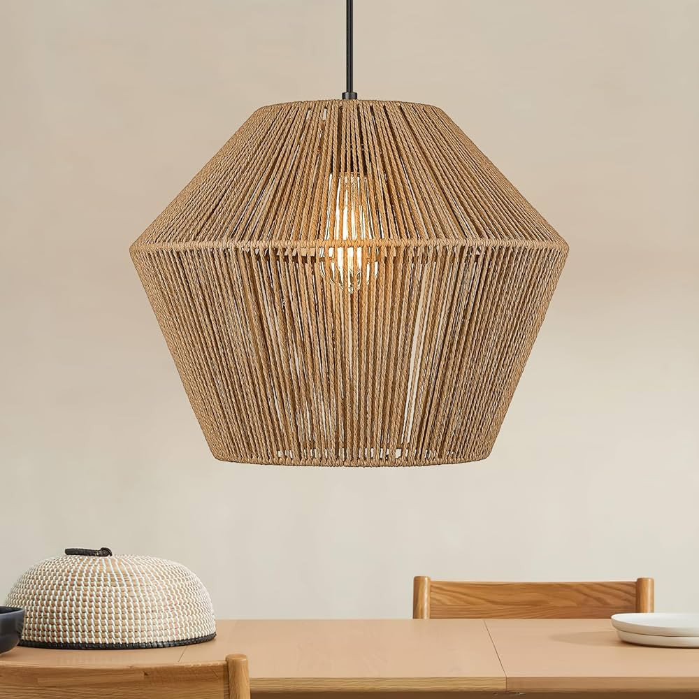 ELYONA Large Woven Pendant Light, 16.5” Modern Boho Chandelier Handwoven Rattan Basket Pendant ... | Amazon (US)