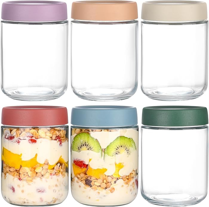 Overnight Oats Containers with Lids 16 oz Glass Jars 6 Pack Glass Mason Jars with Airtight Lids, ... | Amazon (US)