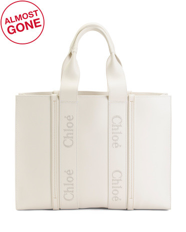 Made In Italy Woody Large Leather Shopper Tote With Logo Insignia | TJ Maxx