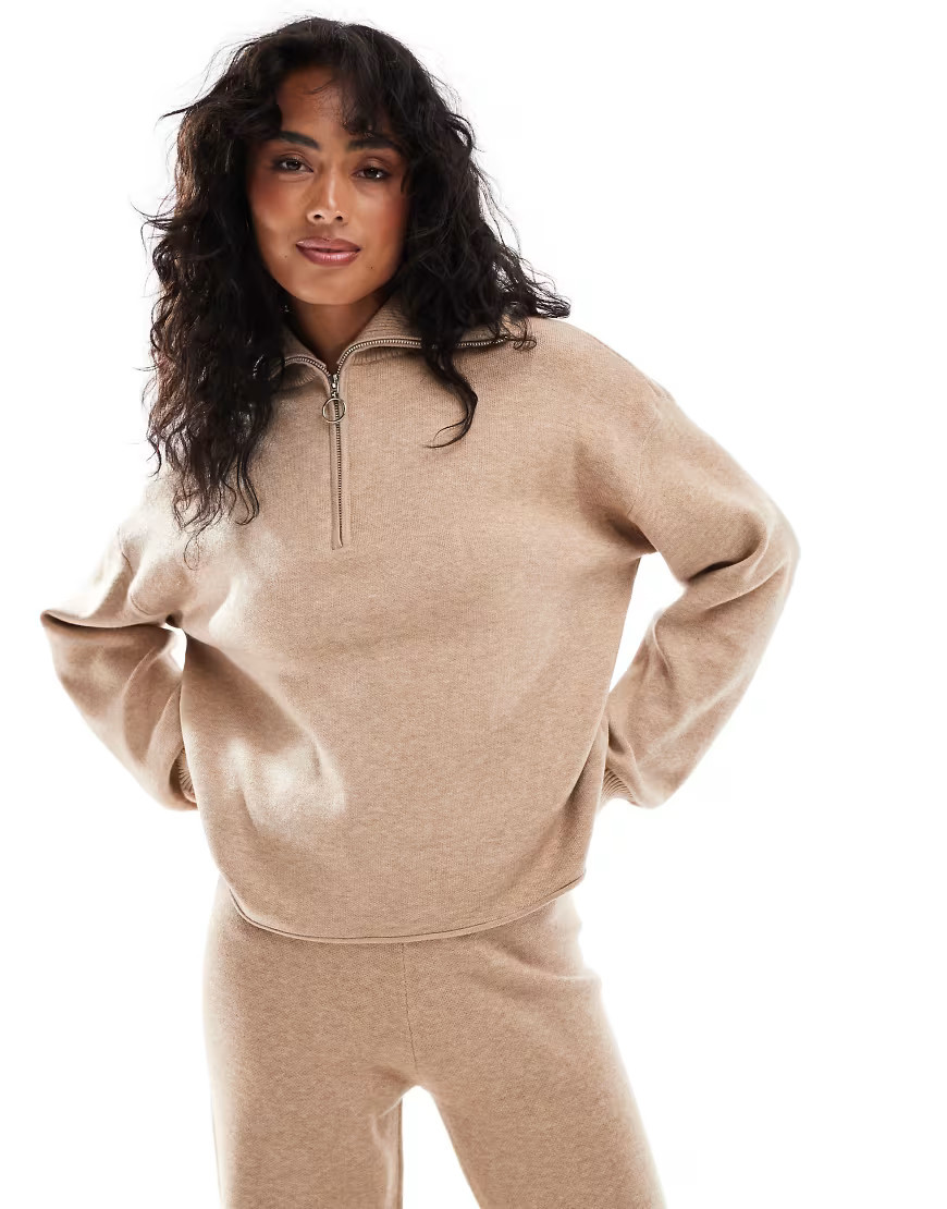 Stradivarius quarter zip sweater in beige - part of a set-Neutral | ASOS (Global)