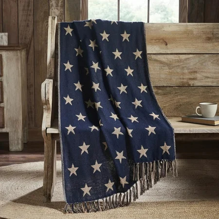 VHC Brands My Country Jacquard Woven Throw 50x60, Bedroom and Living Room Decor, Blanket, Cotton, My Country Collection, Rectangle 60x50, Navy | Walmart (US)