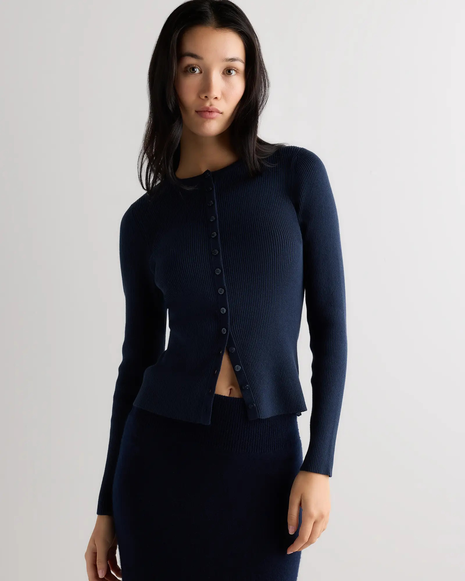 Cotton Cashmere Fitted Ribbed Cardigan | Quince