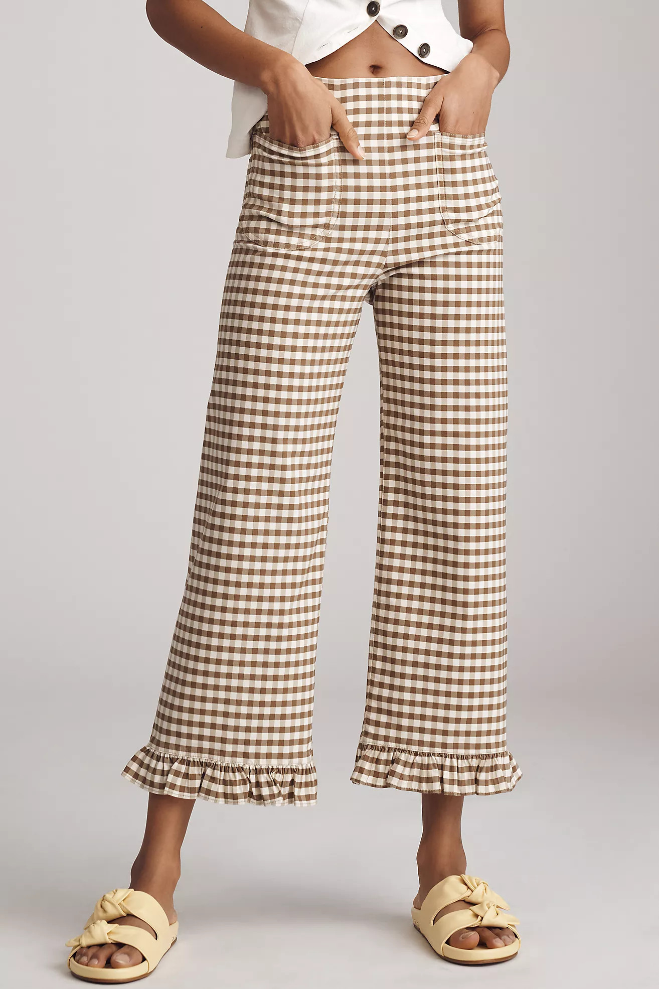 The Colette Cropped High-Rise Wide-Leg Pants by Maeve: Gingham Magic Fabric Edition | Anthropologie (US)