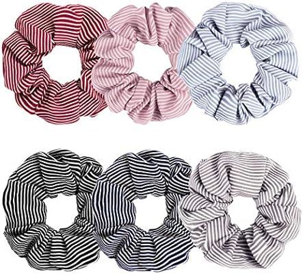 Ondder 6 Pack Large Chiffon Scrunchies Striped Hair Scrunchies Hair Chiffon Ponytail Holder Hair ... | Amazon (US)