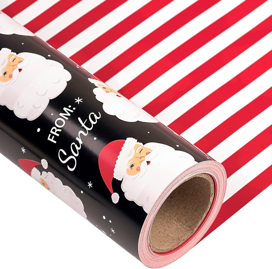 LeZakaa Reversible Christmas Wrapping Paper - Jumbo Roll - Santa Claus & Red and White Stripe - 2... | Amazon (US)