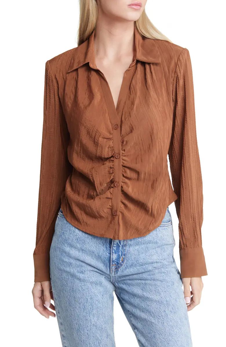 ASTR the Label Textured Ruched Button-Up Shirt | Nordstrom | Nordstrom