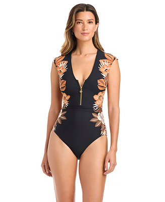 Bleu by Rod Beattie Women's Moddy Blooms Printed Cap-Sleeve Swimsuit - Macy's | Macy's