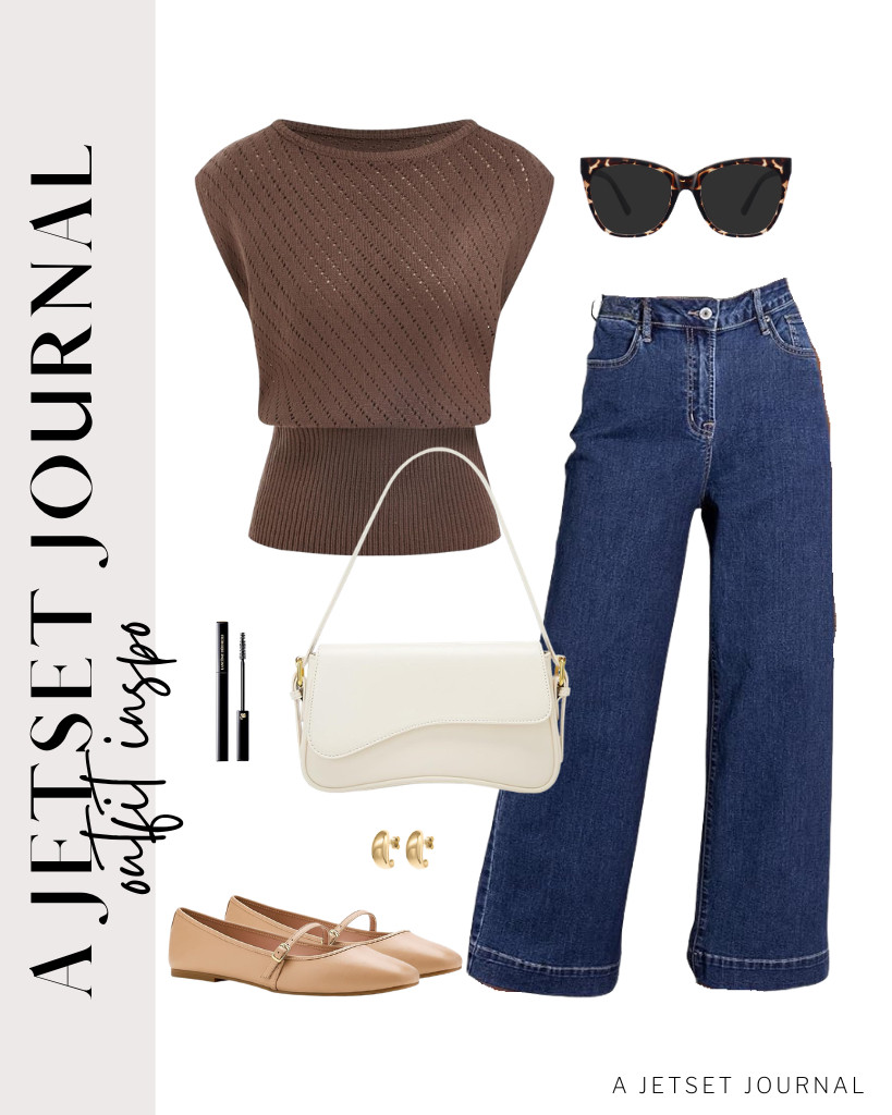 Your next outfit can be this brown boat-neck top and DOKOTOO wide-leg jeans combo. To style this outfit, wear a pair of Cole Haan ballet flats and carry your essentials in this Amszke shoulder bag. Grab these WOWSUN polarized sunglasses to match this trendy fit.

#LTKSeasonal #LTKSaleAlert #LTKTravel
 

 