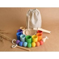 Color Sorting Wooden Rainbow Toy Cups & Balls Montessori Materials Learning Educational Baby Handmade Present For Toddler Children | Etsy (US)