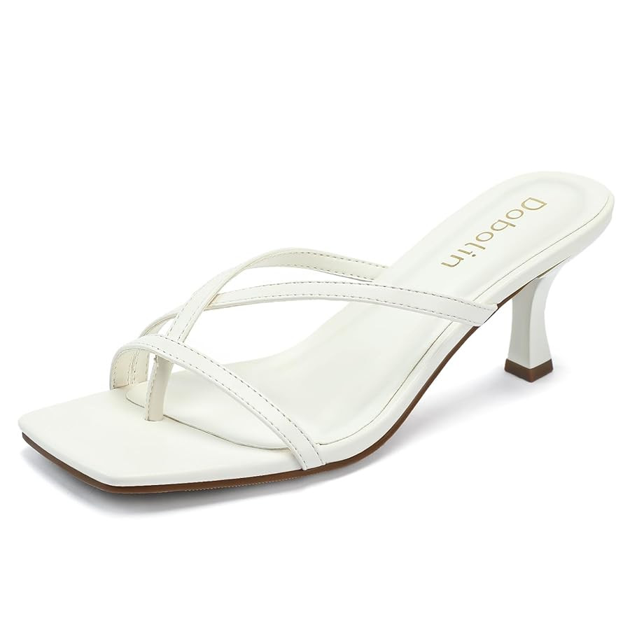 Kitten Heels Sandals for Women Square Toe Flip Flop Thong Sandals for Summer Office Dress | Amazon (US)