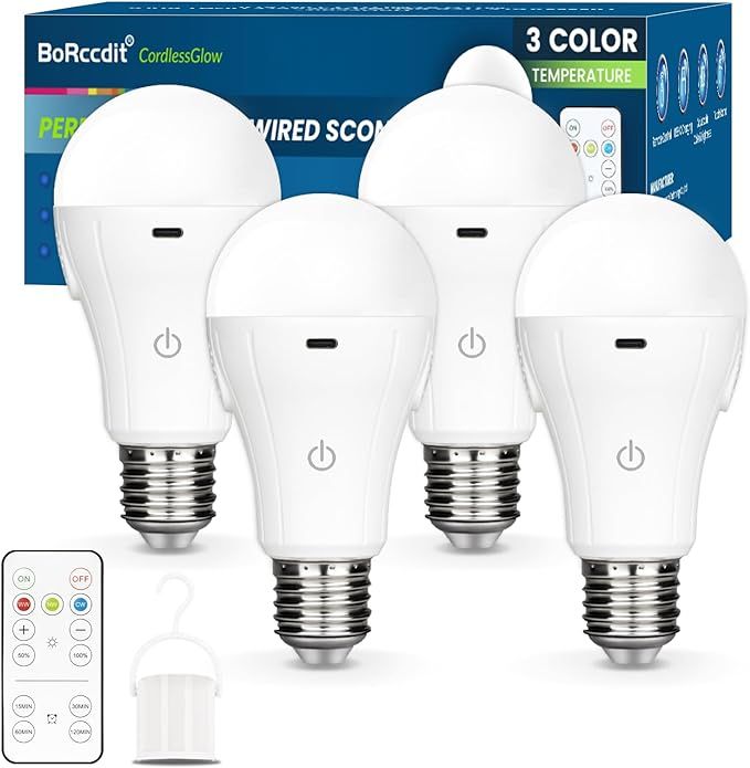 CordlessGlow 15W A19 Rechargeable Light Bulbs with Remote, 3 Color Temperatures + Dimmable Batter... | Amazon (US)