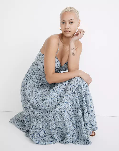 Silk Ruched Keyhole Tiered Midi Dress in Florentine Floral | Madewell