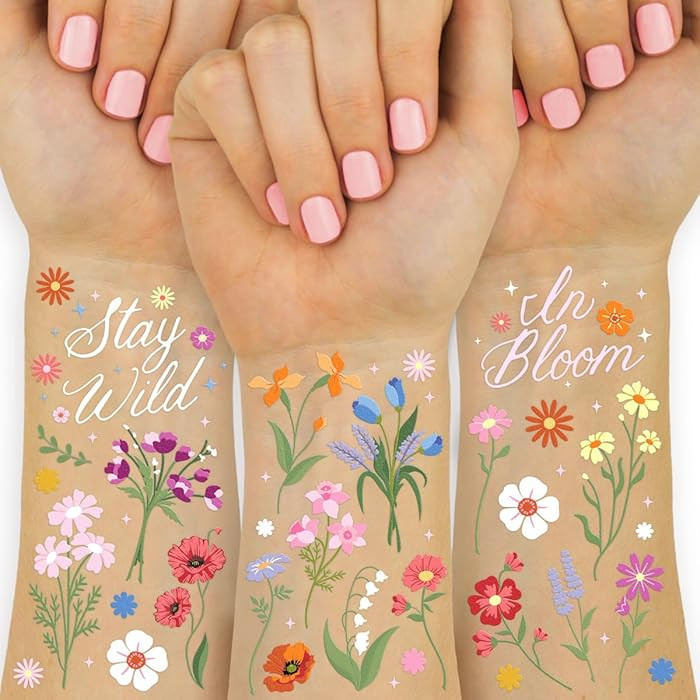xo, Fetti Wildflower Garden Temporary Tattoos - 104 designs | Pastel Florals, Spring, Garden Part... | Amazon (US)